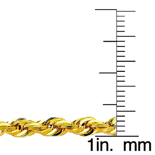 14k Yellow Gold 4mm Silky Diamond-cut Hollow Rope Unisex Chain Necklace