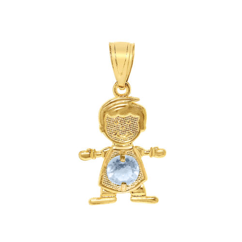 14k Yellow Gold Round-cut Cubic Zirconia Birthstone Boy/Son Pendant
