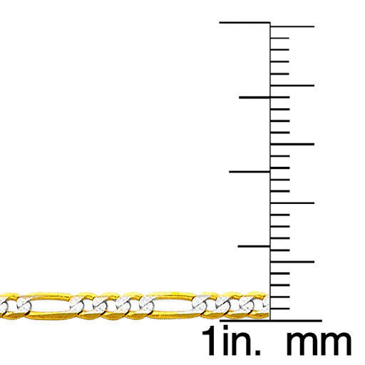 14k Two-tone Gold 2.2mm White Pave Light Figaro Unisex Chain Necklace