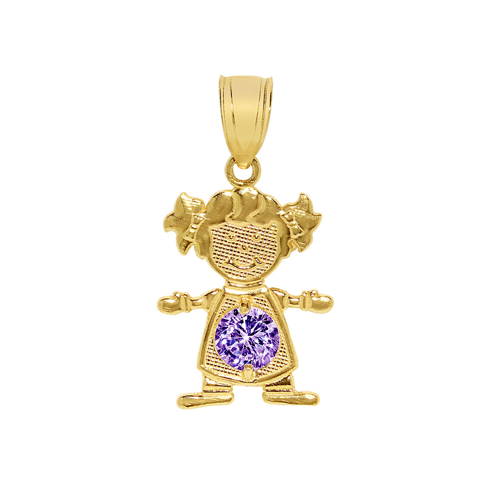 14k Yellow Gold Round-cut Cubic Zirconia June Birthstone Girl/Daughter Pendant with Square Wheat Chain