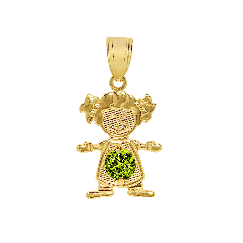 14k Yellow Gold Round-cut Cubic Zirconia August Birthstone Girl/Daughter Pendant with Square Wheat Chain