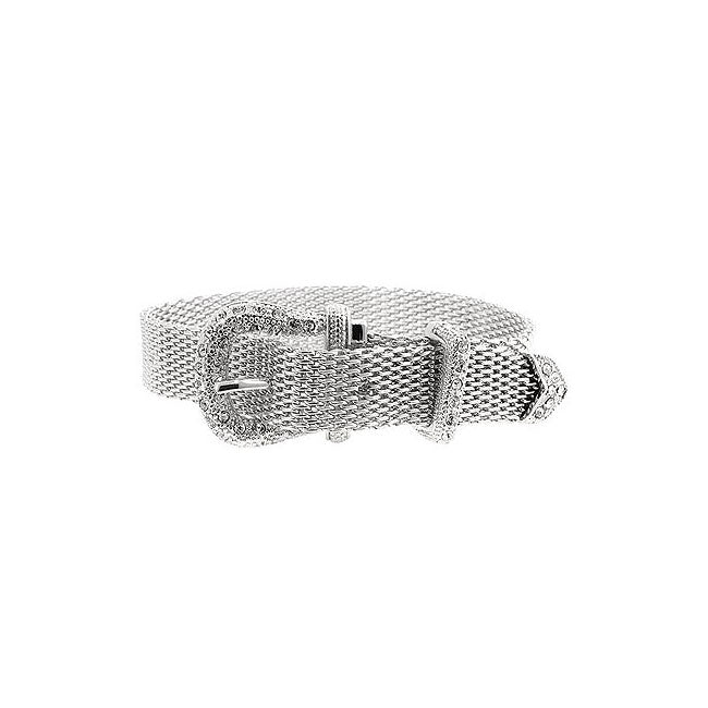 Precious Stars Silvertone Mesh Crystal Buckle Bracelet