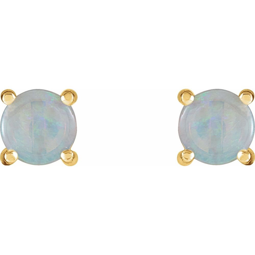 14k Yellow Gold 6 mm Natural White Opal Earrings