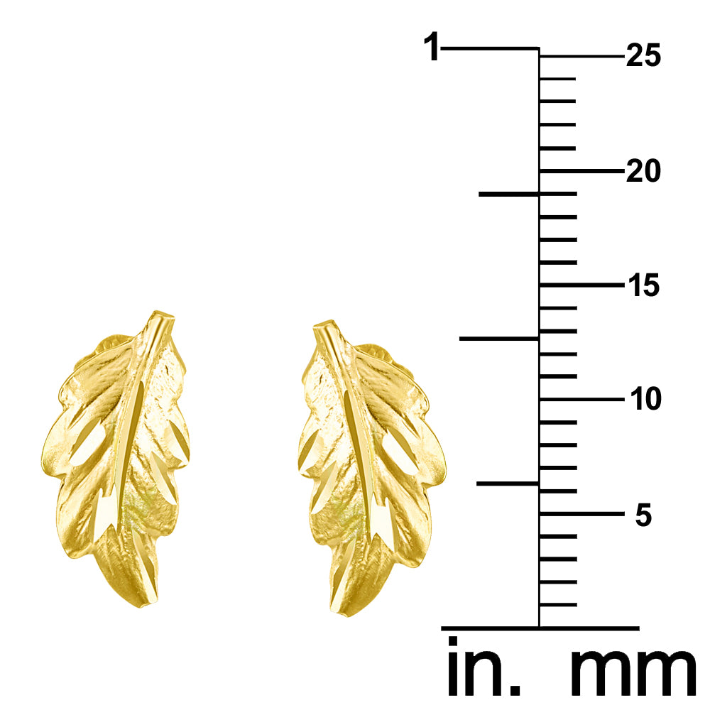 14k Yellow Gold Feather Shaped Earring Studs