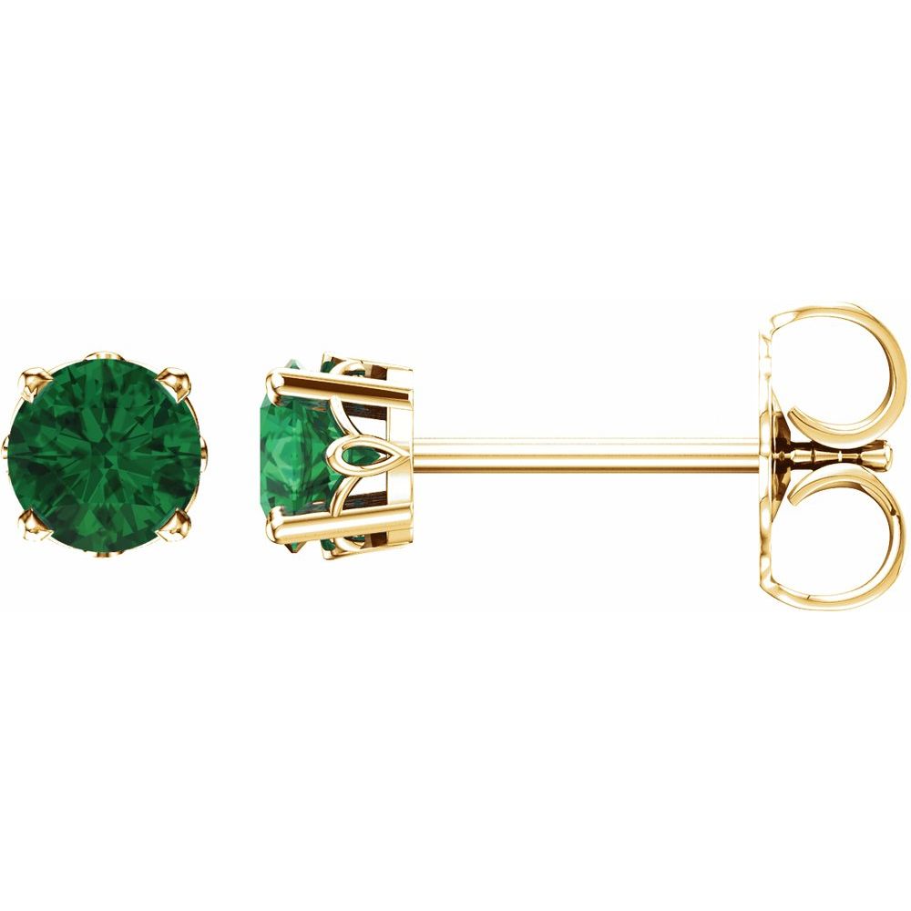 14k Yellow Gold Lab-Grown Emerald 4-Prong Scroll Setting Stud Earrings