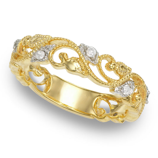 Yellow Gold Plated Sterling Silver 0.11ct TDW Diamond Filigree Ring