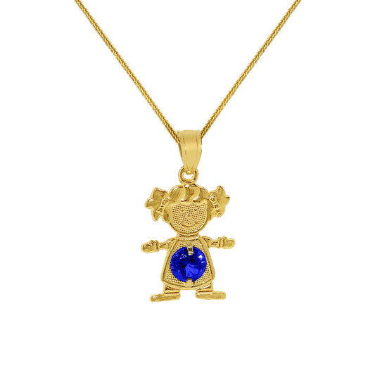 14k Yellow Gold Round-cut Cubic Zirconia September Birthstone Girl/Daughter Pendant with Square Wheat Chain