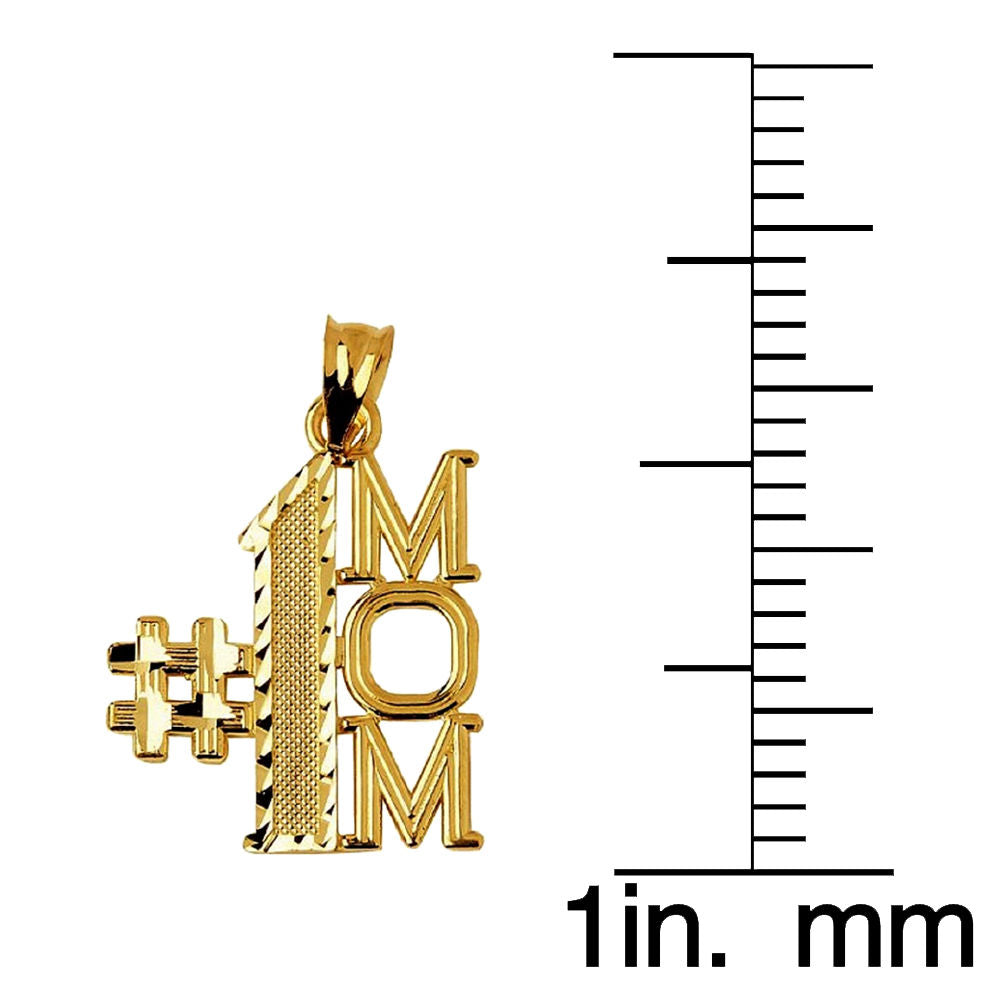 14k Yellow Gold #1 Mom Mother's Day Pendant with 1.5mm Flat Wheat Chain