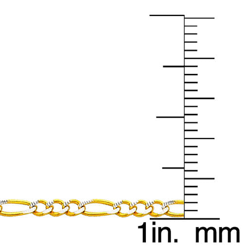 14k Two-tone Gold 2.1mm White Pave Figaro Chain Necklace