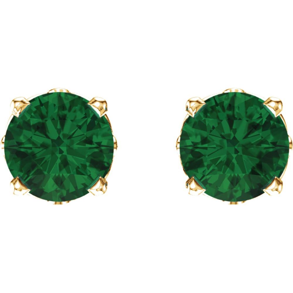 14k Yellow Gold Lab-Grown Emerald 4-Prong Scroll Setting Stud Earrings