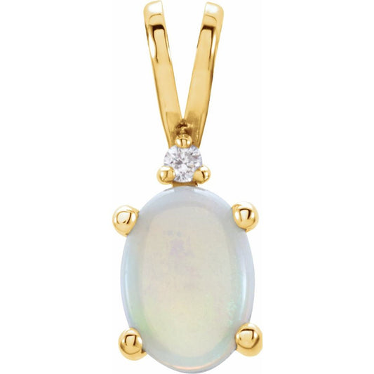 14k Yellow Gold Opal & .01 Diamond Pendant