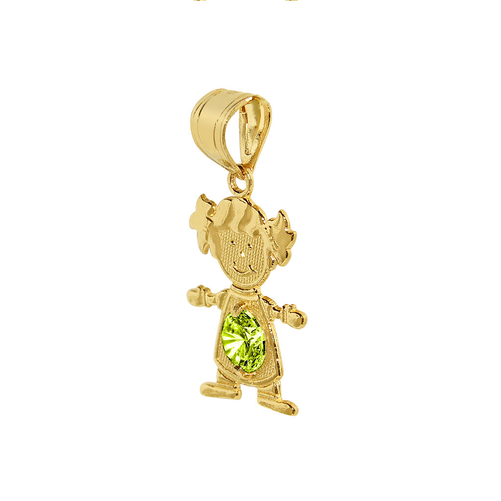 14k Yellow Gold Round-cut Cubic Zirconia August Birthstone Girl/Daughter Pendant with Square Wheat Chain