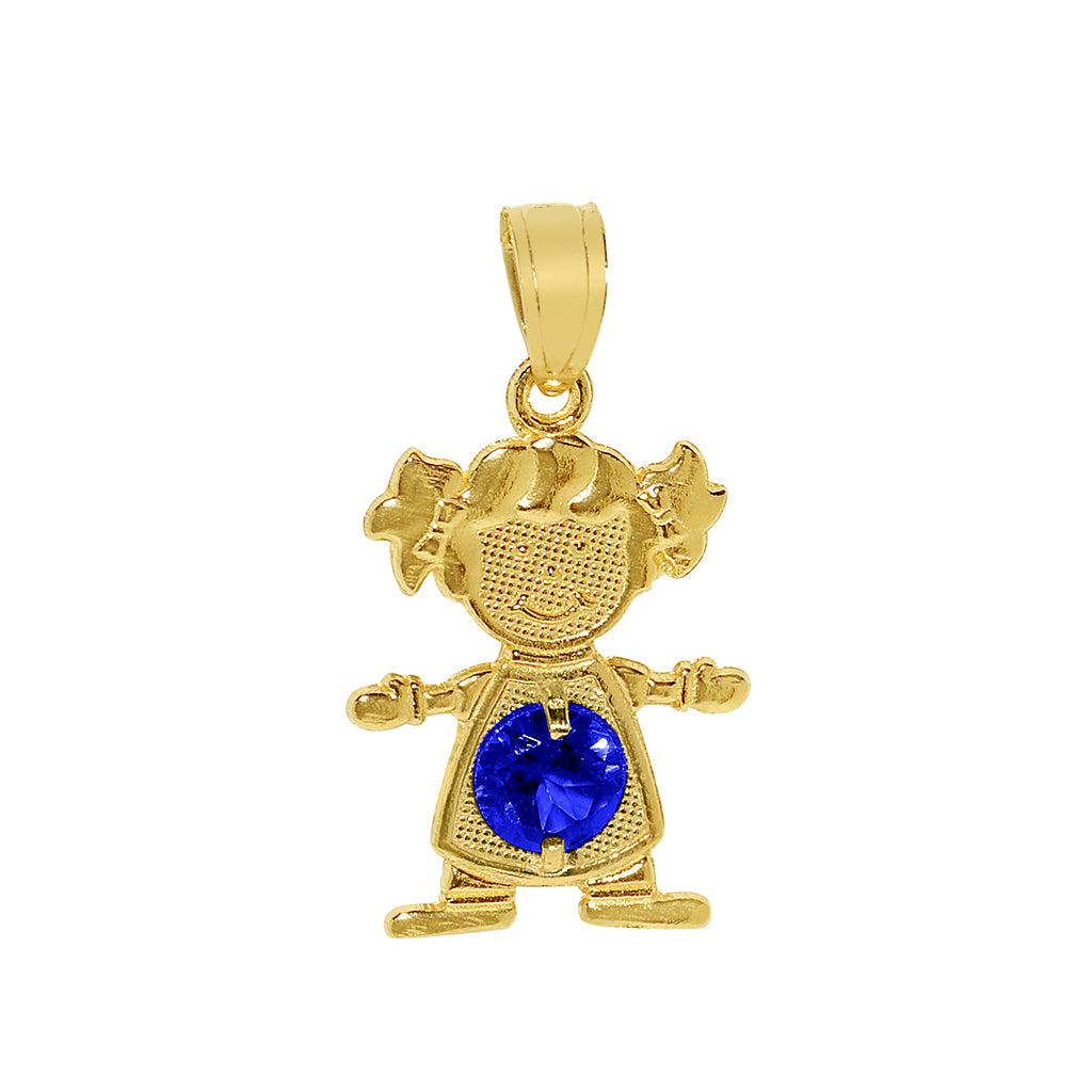 14k Yellow Gold Round-cut Cubic Zirconia September Birthstone Girl/Daughter Pendant with Square Wheat Chain