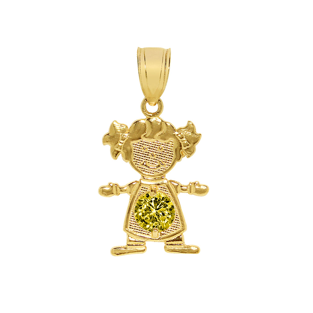 14k Yellow Gold Round-cut Cubic Zirconia November Birthstone Girl/Daughter Pendant with Square Wheat Chain