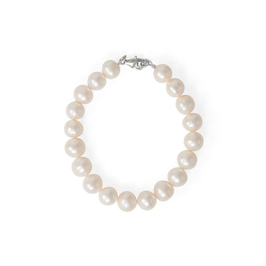 Rhodium Plated Cultured Freshwater Pearl Bracelet -8"