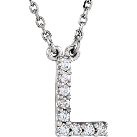 14K White Gold .08CTW White Diamond Initial L Pendant Necklace