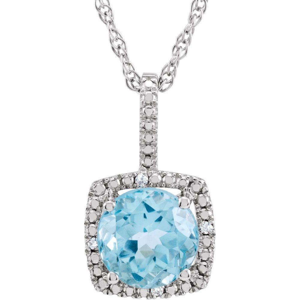 Sterling Silver 7 mm Natural Sky Blue Topaz & .015 CTW Natural Diamond 18" Necklace