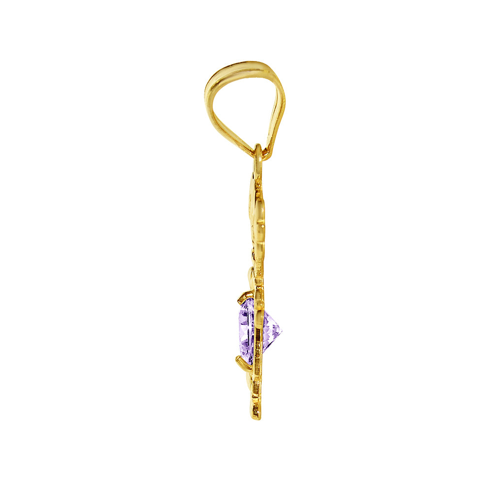 14k Yellow Gold Round-cut Cubic Zirconia June Birthstone Girl/Daughter Pendant with Square Wheat Chain