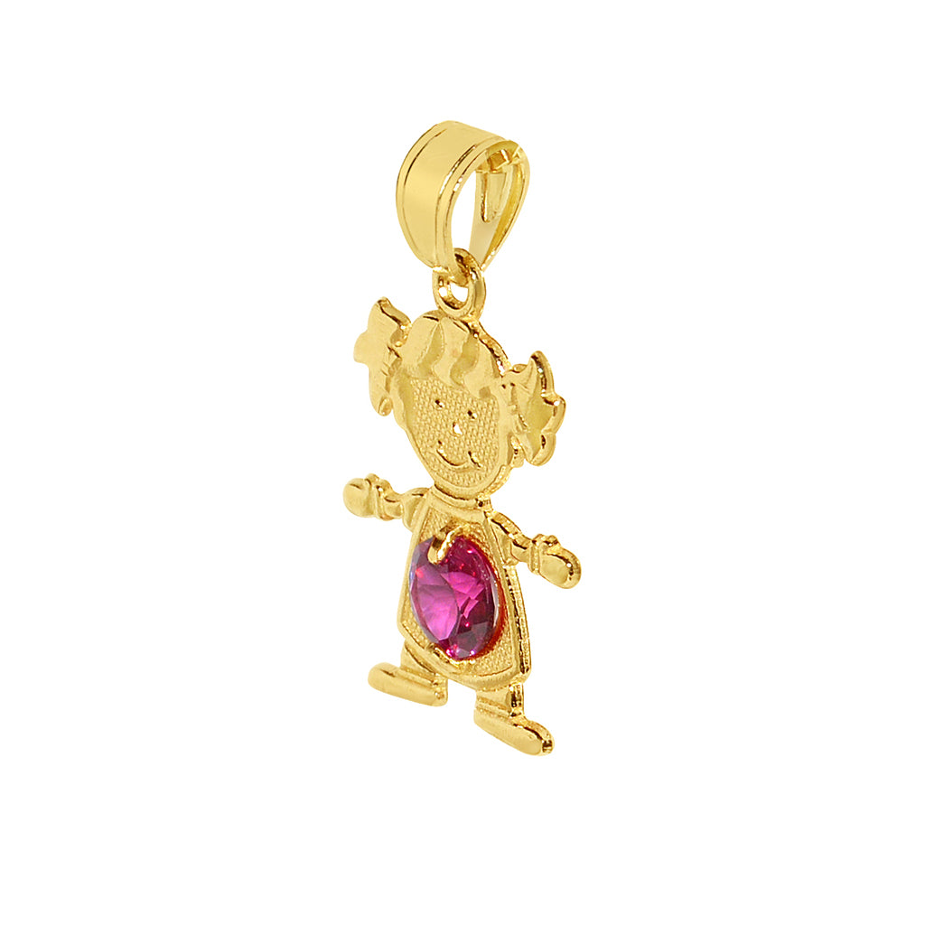 14k Yellow Gold Round-cut Cubic Zirconia July Birthstone Girl/Daughter Pendant with Square Wheat Chain