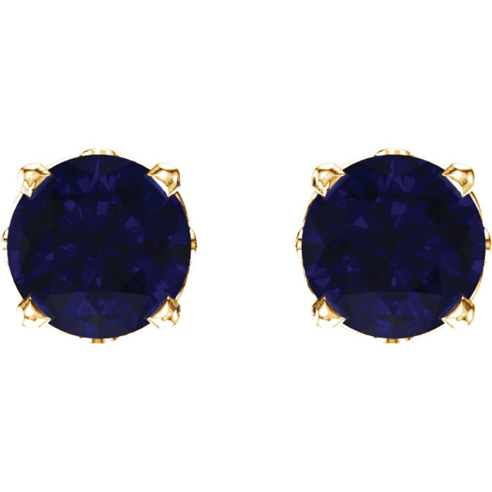 14k Yellow Gold Lab-Grown Sapphire 4-Prong Scroll Setting Stud Earrings