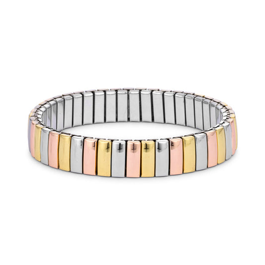 Precious Stars Tri-tone Stainless Steel Unisex Stretch Bracelet