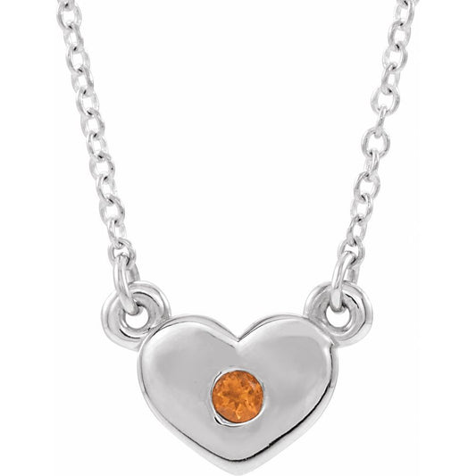14k White Gold Natural Citrine Heart 16" Necklace
