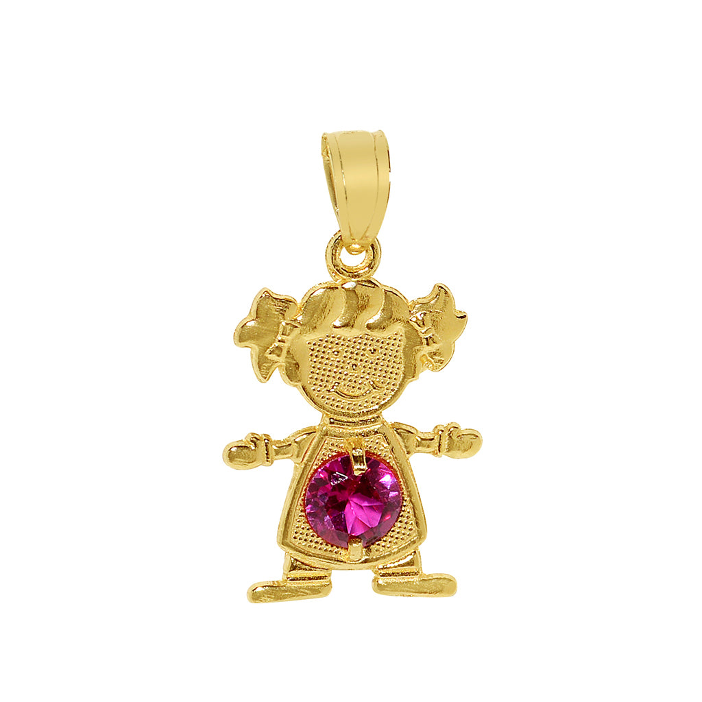 14k Yellow Gold Round-cut Cubic Zirconia July Birthstone Girl/Daughter Pendant with Square Wheat Chain