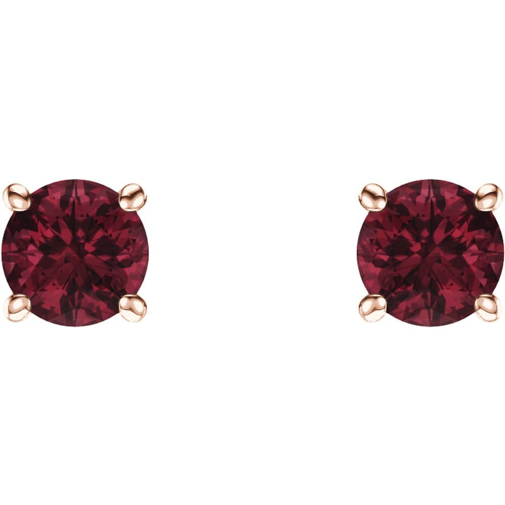 14k Rose Gold 5 mm Natural Mozambique Garnet Stud Earrings