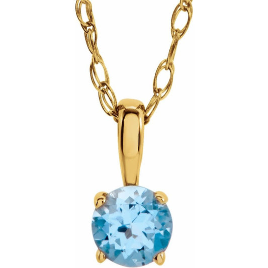 14k Yellow Gold 3 mm Natural Swiss Blue Topaz Youth Solitaire 14" Necklace