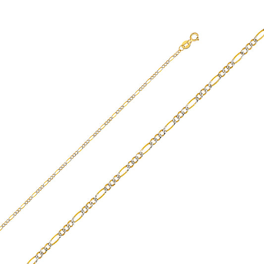 14k Two-tone Gold 1.8mm White Pave Figaro Chain Necklace