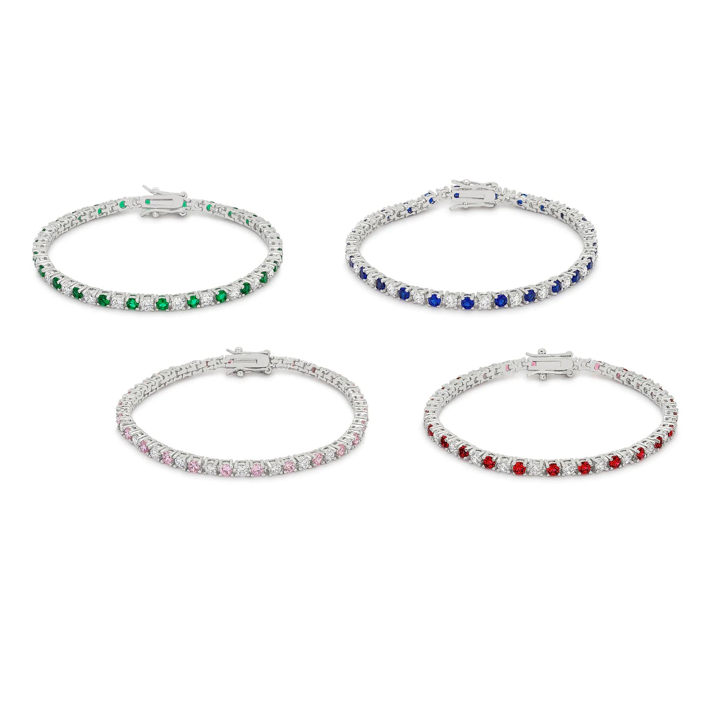 Precious Stars Silvertone Colorful Cubic Zirconia Ladies Ladies Tennis Bracelet