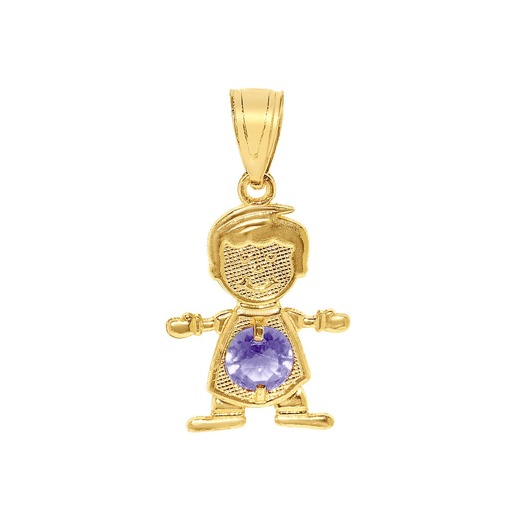 14k Yellow Gold Round-cut Cubic Zirconia June Birthstone Boy/Son Pendant with Square Wheat Chain