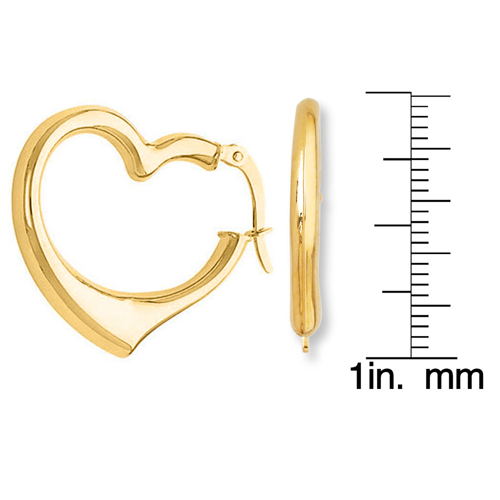 14k Yellow Gold 25mm Hinged Heart Hoop Earrings