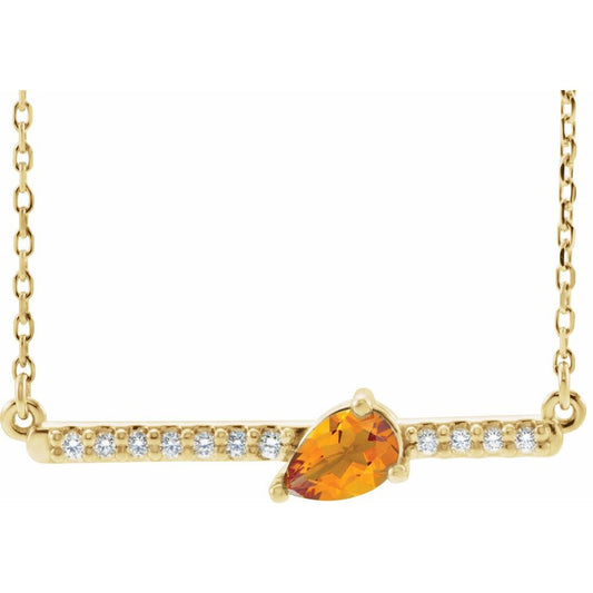 14k Yellow Gold Natural Citrine & 1/8 CTW Natural Diamond 18" Necklace