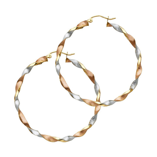 14k Tri-tone Gold Large Twisted Hoop Earrings (45-mm)