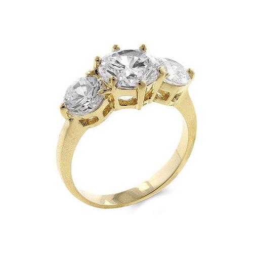 Precious Stars Goldtone Round-Cut Clear Cubic Zirconia 3-Stone Ring