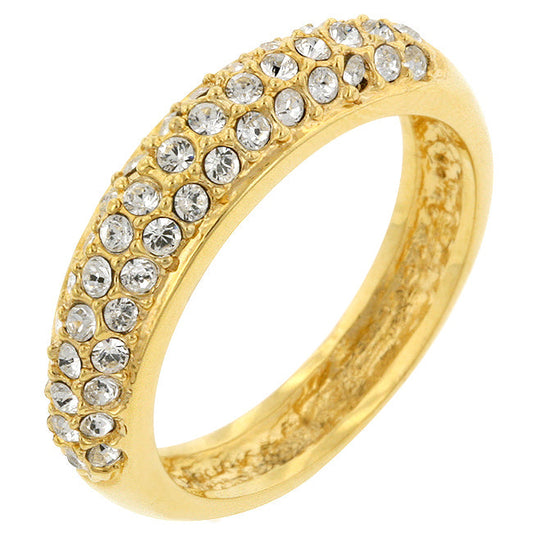 Precious Stars Goldtone Round-Cut Clear Pave' Crystals  Wedding Ring