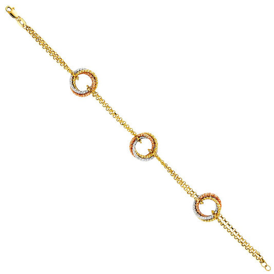 14K Tri-Tone Gold Love-Knot Chain 7.5" Bracelet