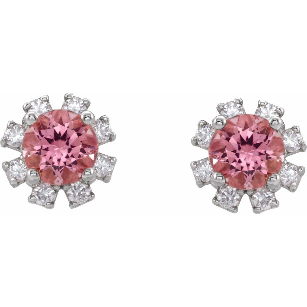 Sterling Silver Natural Pink Tourmaline & .06 CTW Natural Diamond Earrings