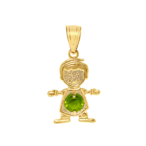 14k Yellow Gold Round-cut Cubic Zirconia Birthstone Boy/Son Pendant
