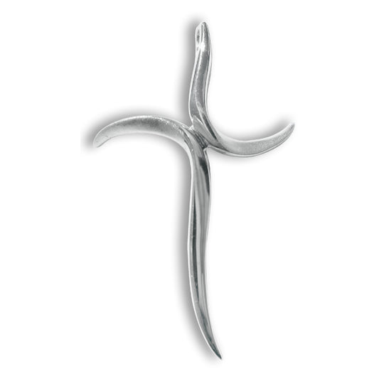Sterling Silver Polished Double Crescent Religious Cross Pendant