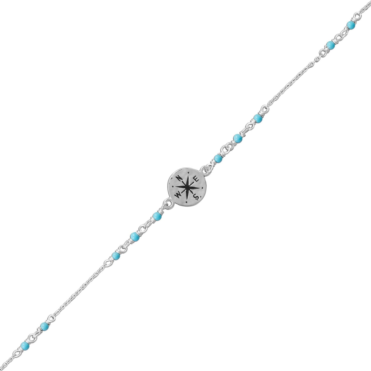 Sterling Silver Beaded Compass Charm Anklet