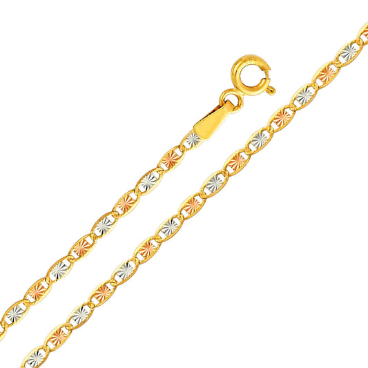 14k Tri-tone Gold 2.1mm Diamond-cut Valentino Chain Necklace