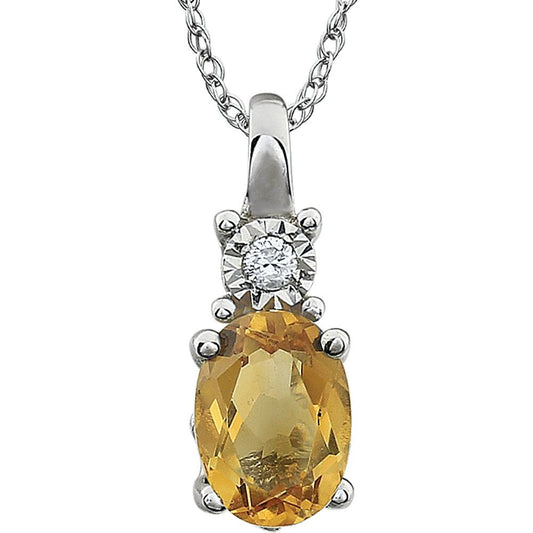 14k White Gold Natural Citrine & .02 CT Natural Diamond 18" Necklace