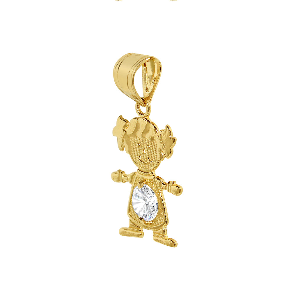 14k Yellow Gold Round-cut Cubic Zirconia April Birthstone Girl/Daughter Pendant with Square Wheat Chain