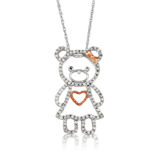10k White Gold 0.29 ct TDW White Diamond Teddy Bear Necklace