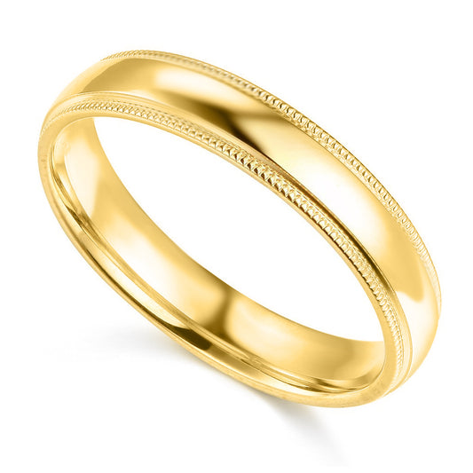 14k Yellow Gold 4mm Unisex Standard-fit Polished Milgrain Wedding Band