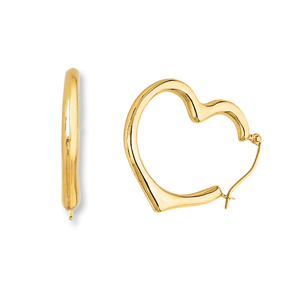 14k Yellow Gold 25mm Hinged Heart Hoop Earrings