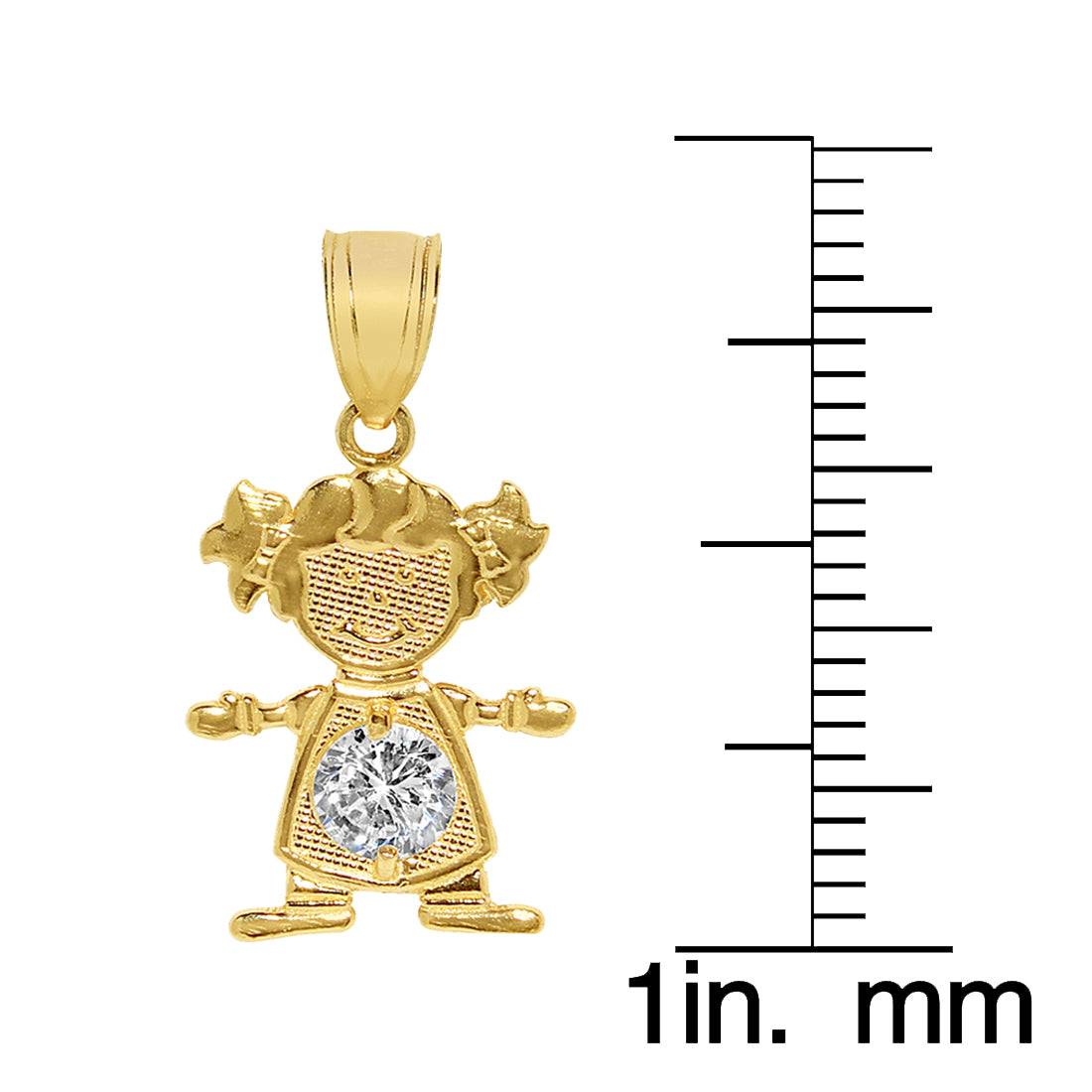 14k Yellow Gold Round-cut Cubic Zirconia July Birthstone Girl/Daughter Pendant with Square Wheat Chain