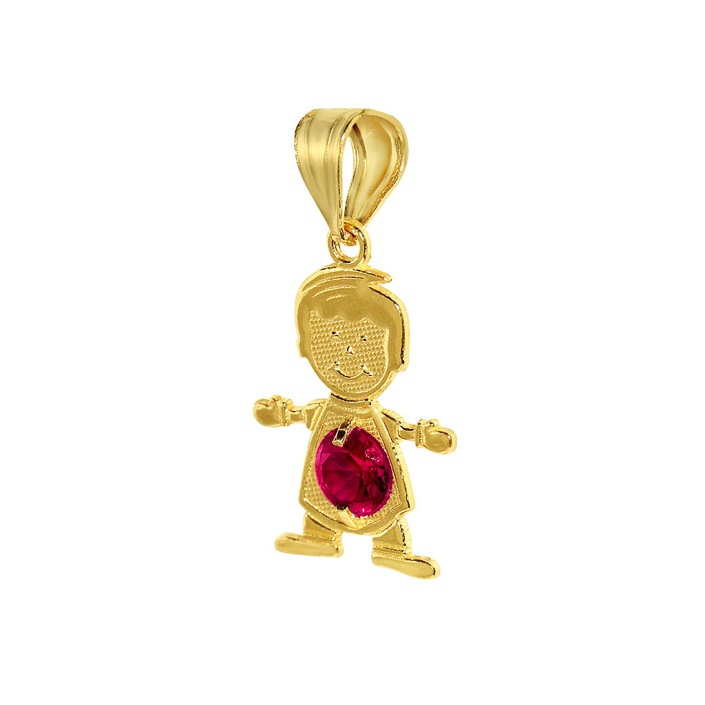 14k Yellow Gold Round-cut Cubic Zirconia July Birthstone Boy/Son Pendant with Square Wheat Chain